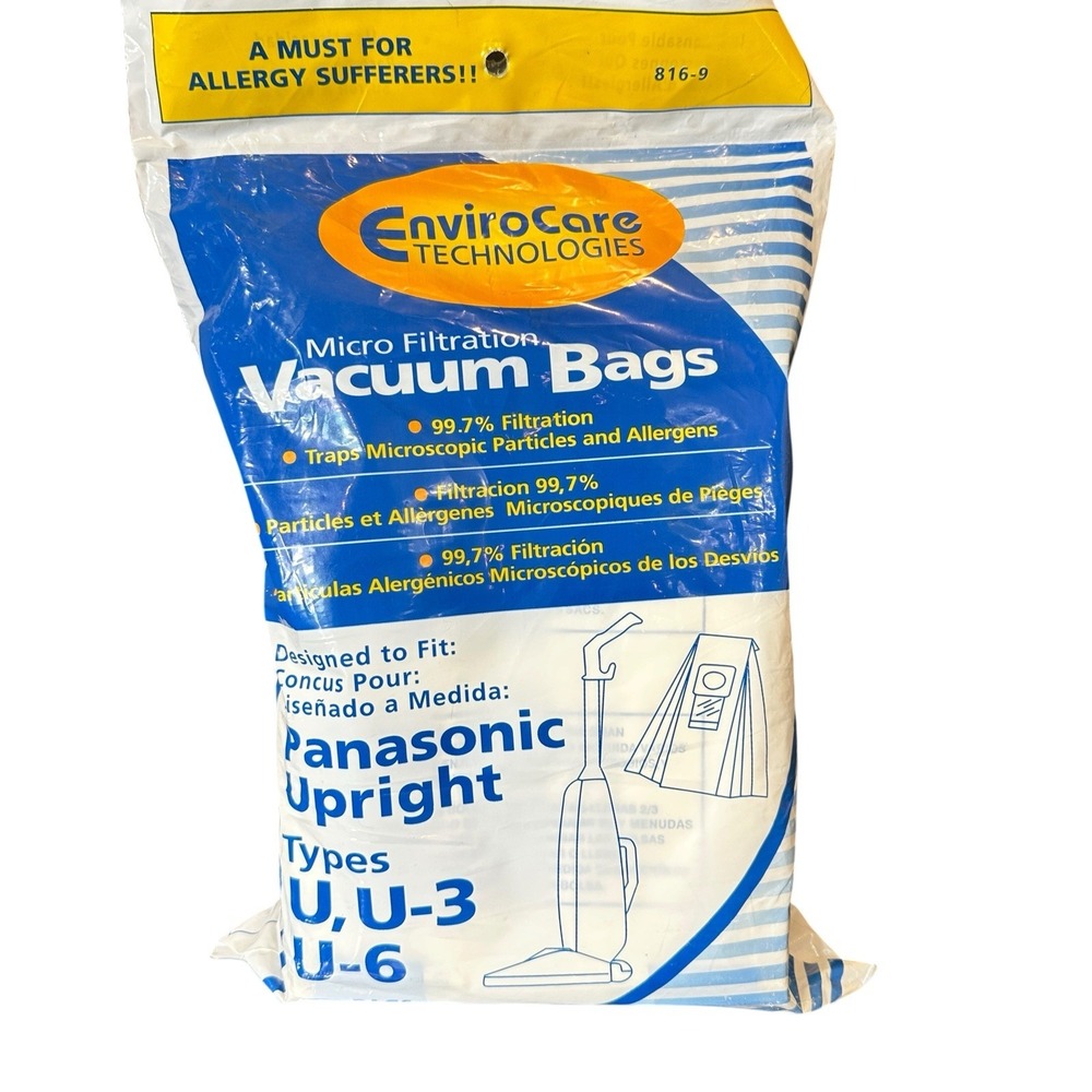 EnviroCare Panasonic Vacuum Bags Type U U-3 U-6 816-9 Micro Filtration 9 Pack